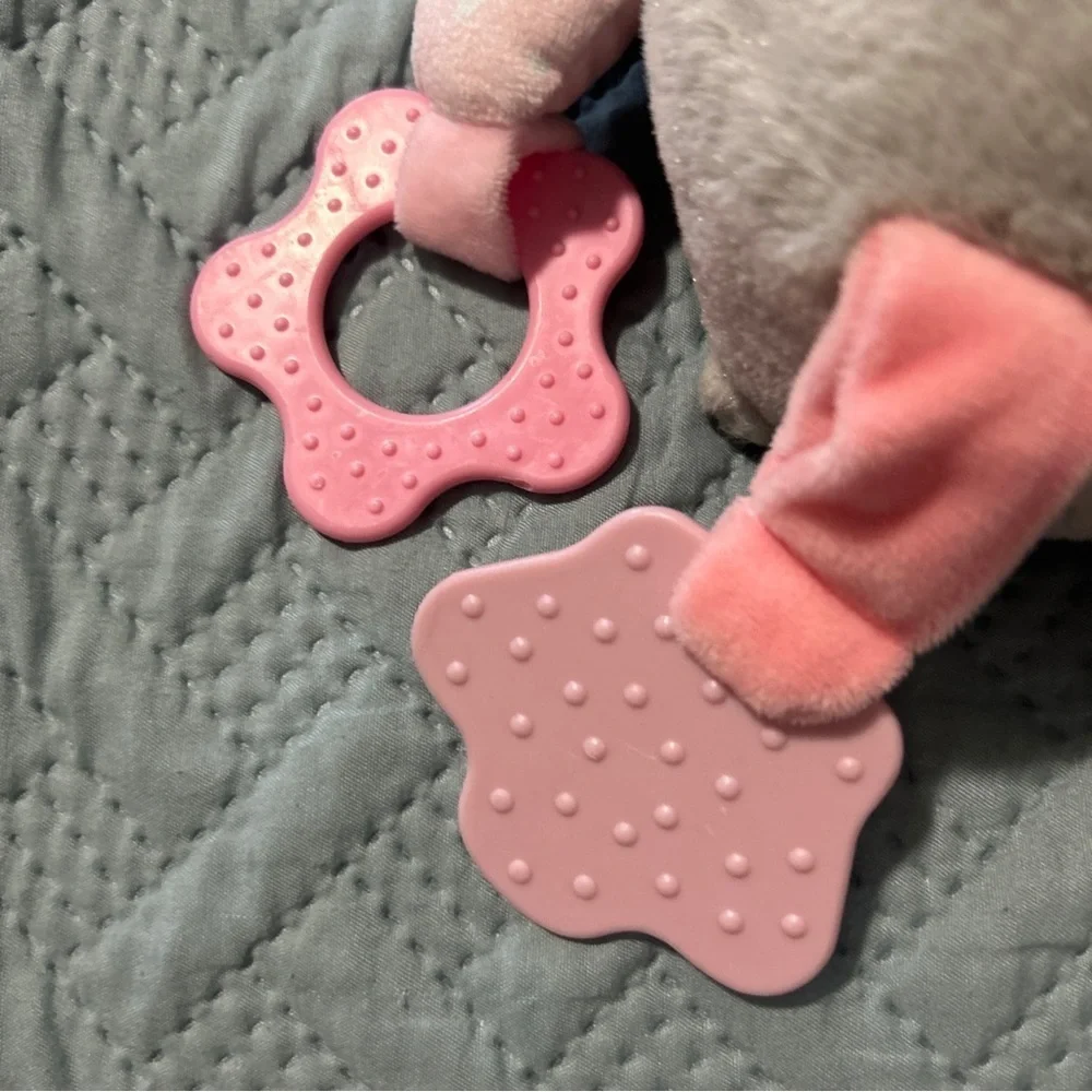 Kelly Baby Kellytoy 10” Elephant Plush Baby Rattle Toy pink Grey Soft